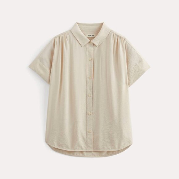 EVERLANE The Short-Sleeve Square Front Drapey Button Shirt Blouse | Ivory Size 6 - Picture 2 of 4
